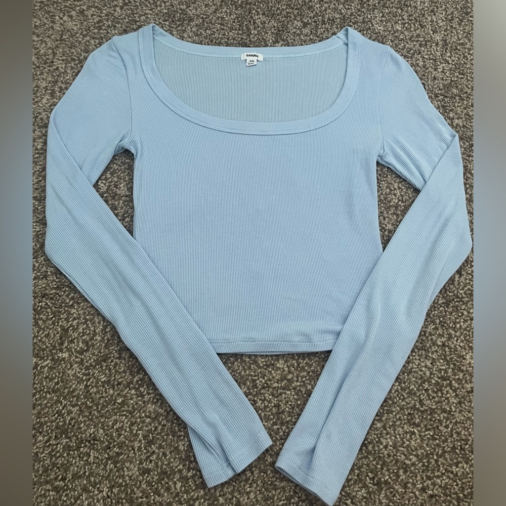 Blue Scoop Neck Long Sleeve Top
